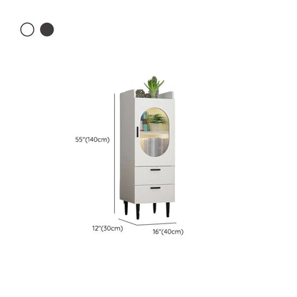 Modern White Wood Glass Storage Cabinet with Tray Top