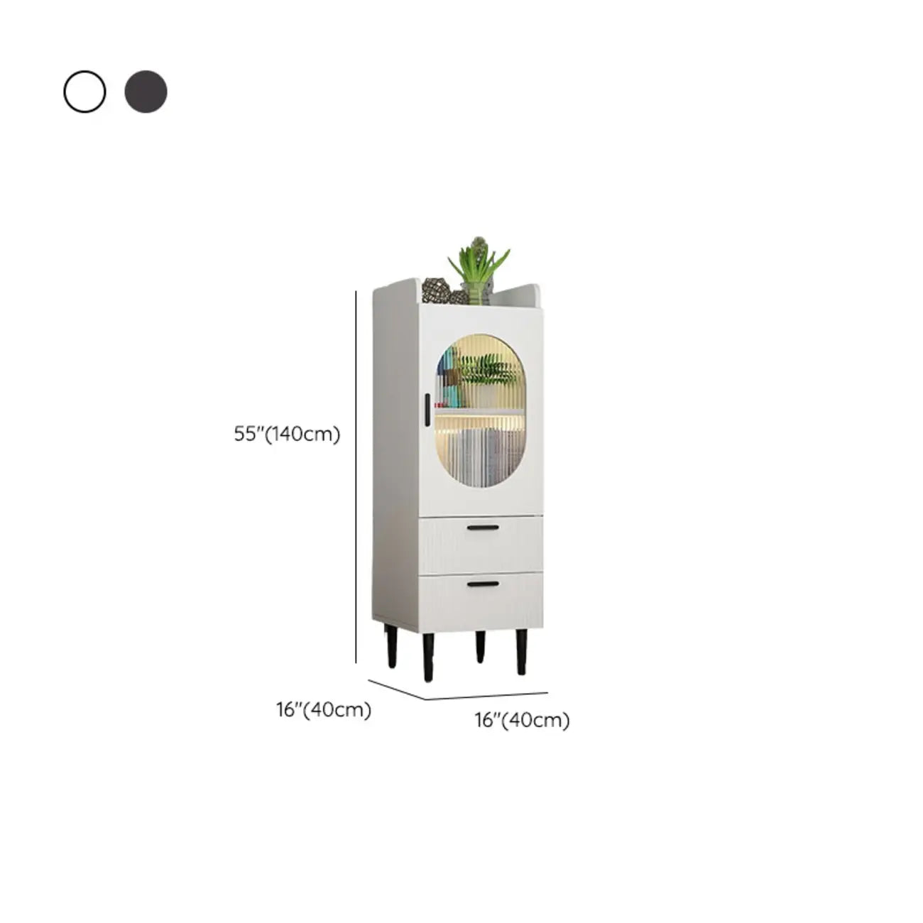 Modern White Wood Glass Storage Cabinet with Tray Top