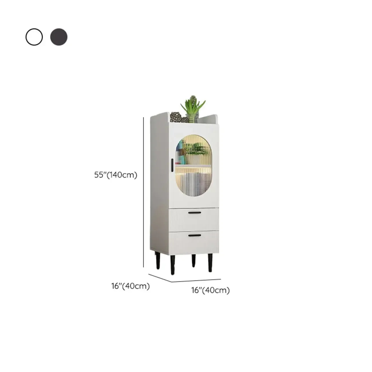 Modern White Wood Glass Storage Cabinet with Tray Top