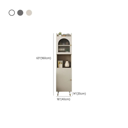 Modern White Wood Glass Storage Cabinet with Tray Top