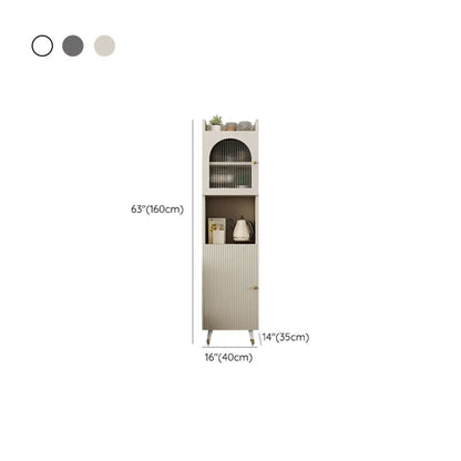 Modern White Wood Glass Storage Cabinet with Tray Top