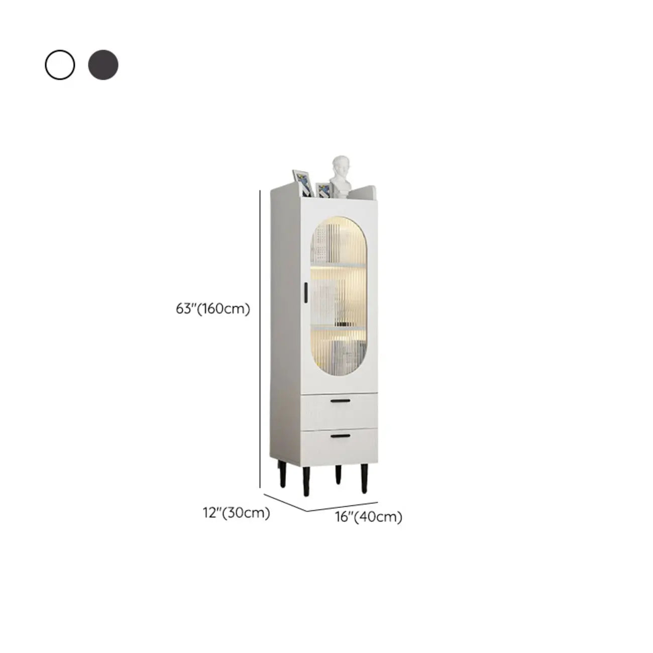 Modern White Wood Glass Storage Cabinet with Tray Top