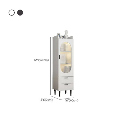 Modern White Wood Glass Storage Cabinet with Tray Top