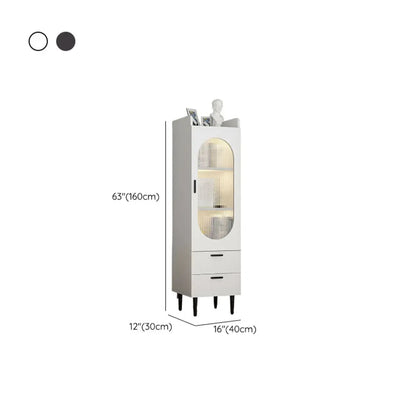 Modern White Wood Glass Storage Cabinet with Tray Top