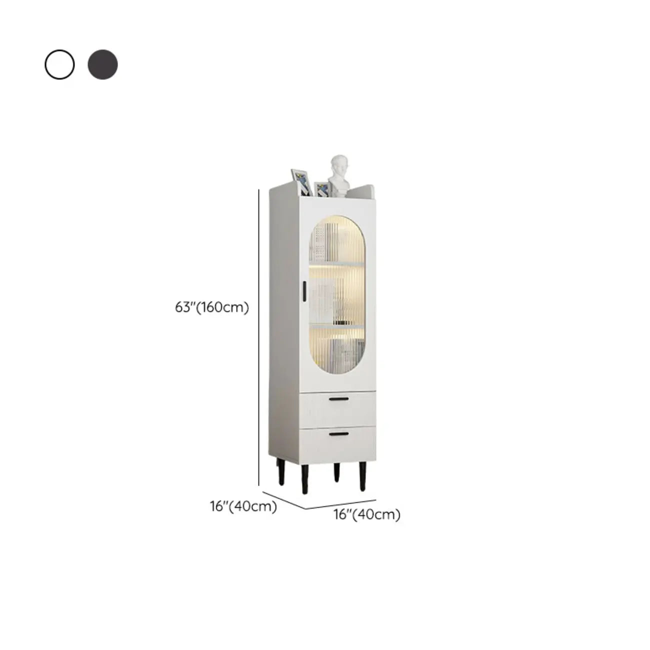 Modern White Wood Glass Storage Cabinet with Tray Top