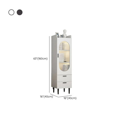 Modern White Wood Glass Storage Cabinet with Tray Top