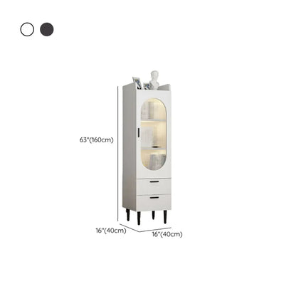 Modern White Wood Glass Storage Cabinet with Tray Top