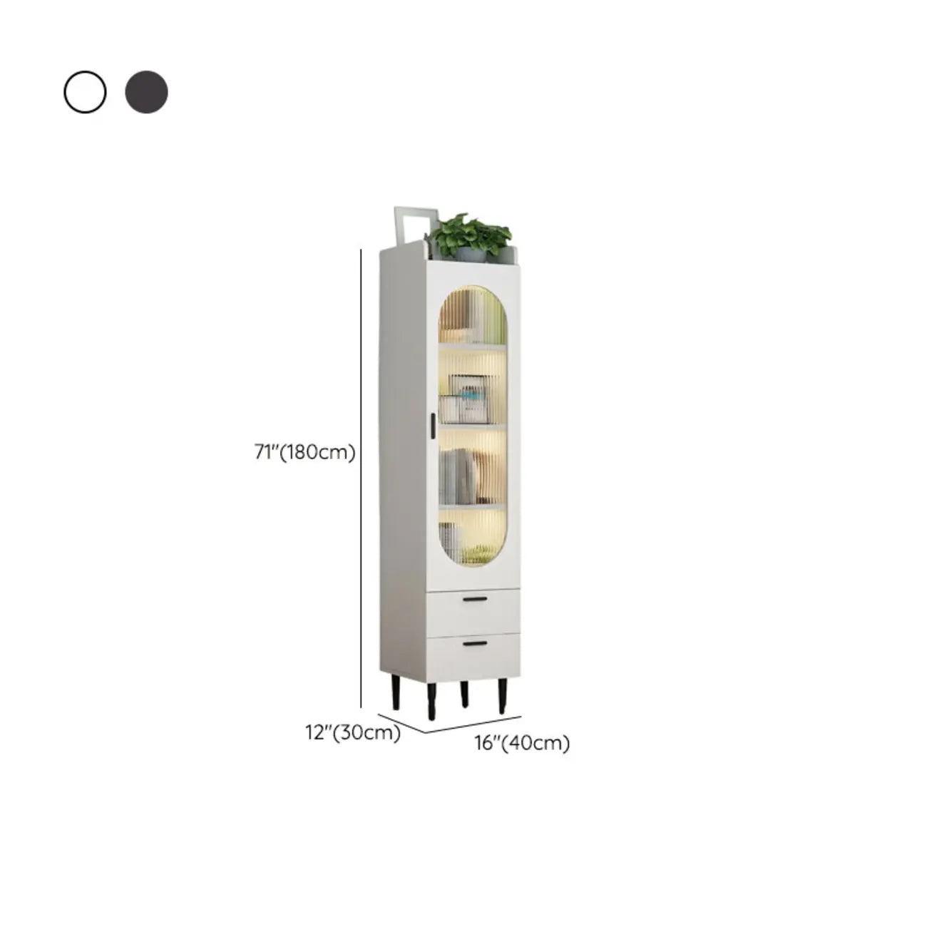 Modern White Wood Glass Storage Cabinet with Tray Top