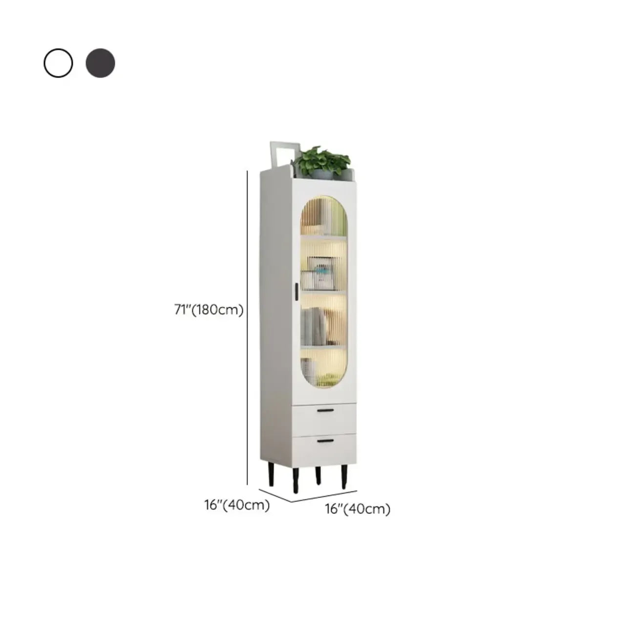 Modern White Wood Glass Storage Cabinet with Tray Top