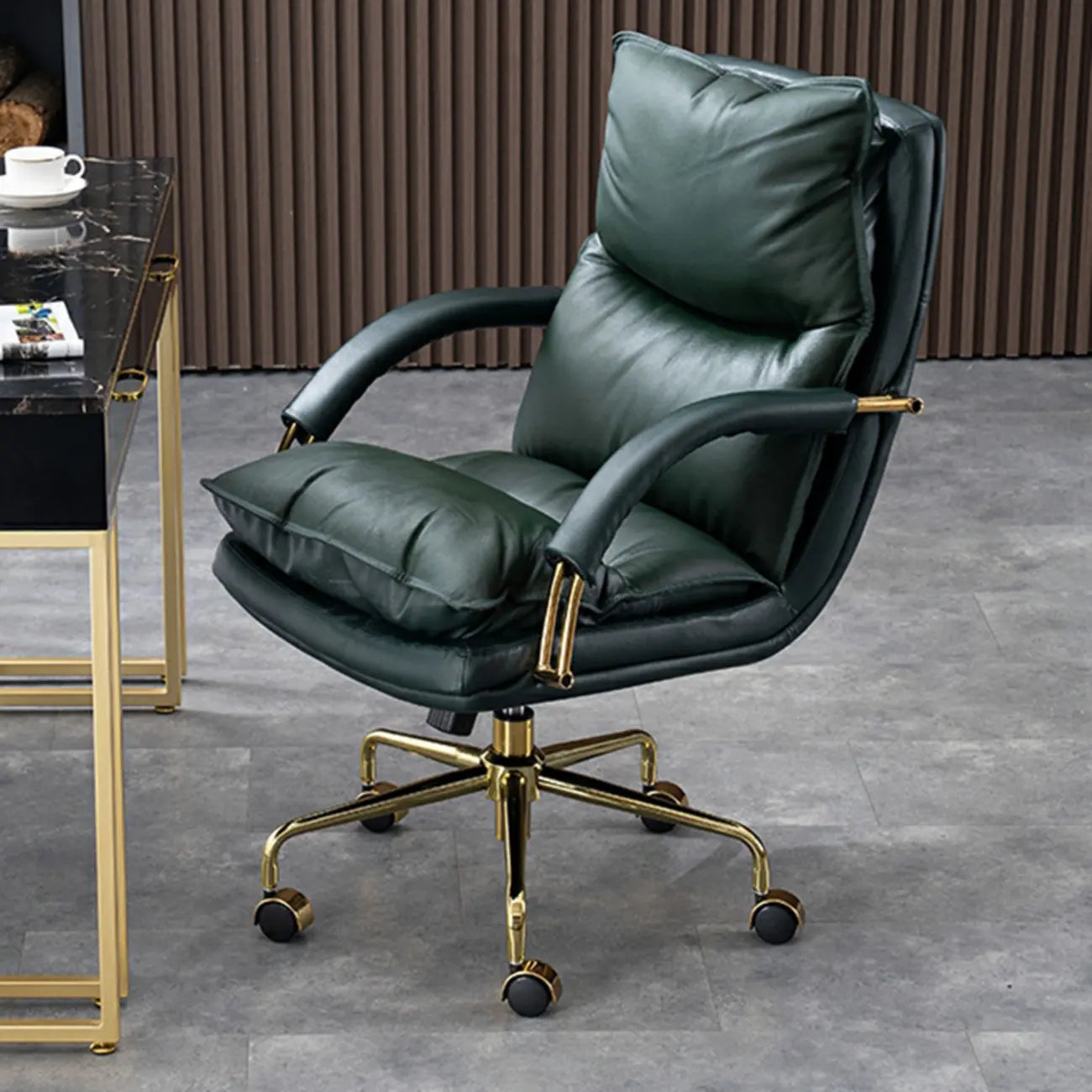 Brown Genuine Leather Ergonomic Wheeled Office Chair
