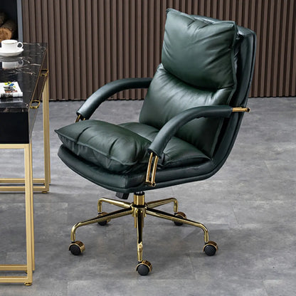 Brown Genuine Leather Ergonomic Wheeled Office Chair
