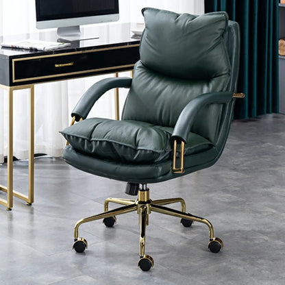 Brown Genuine Leather Ergonomic Wheeled Office Chair