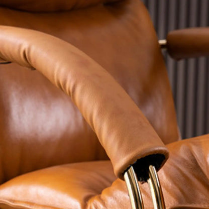 Brown Genuine Leather Ergonomic Wheeled Office Chair