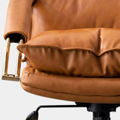 Brown Genuine Leather Ergonomic Wheeled Office Chair