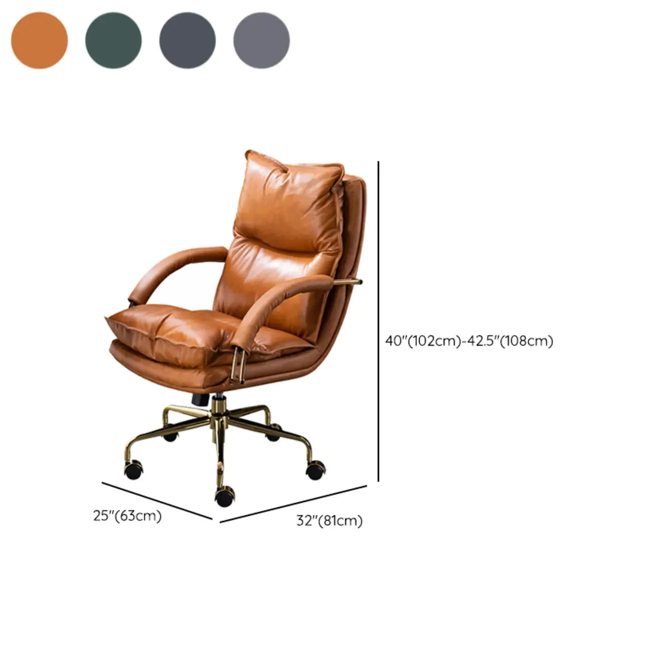 Brown Genuine Leather Ergonomic Wheeled Office Chair