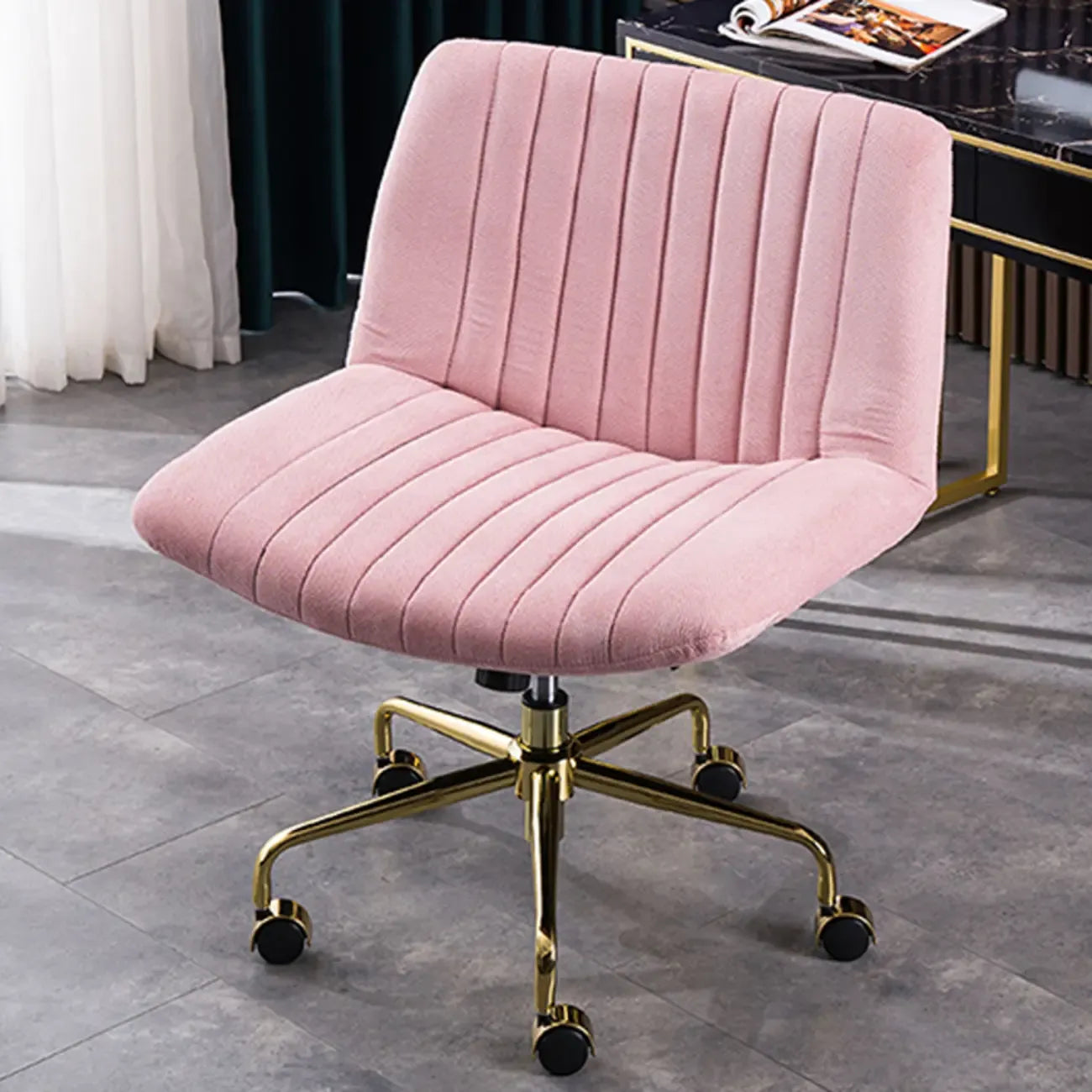 Elegant Gray Linen Upholstered Swivel Office Chair