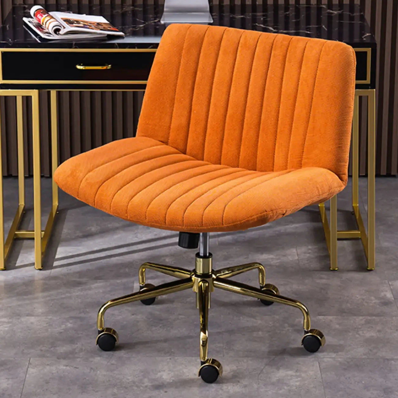 Elegant Gray Linen Upholstered Swivel Office Chair