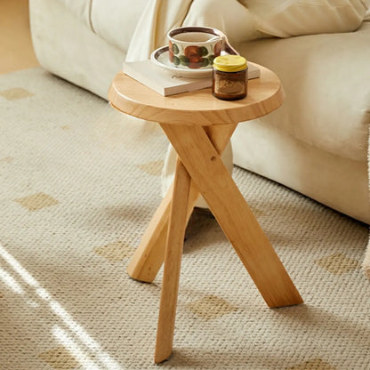 Modern Round Wood Side Table with Cross Legs