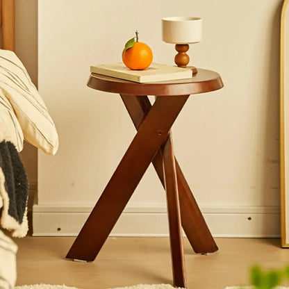 Modern Round Wood Side Table with Cross Legs