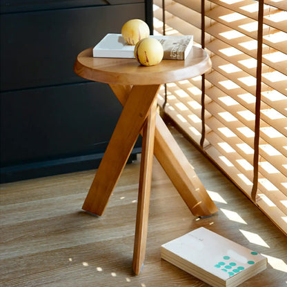 Modern Round Wood Side Table with Cross Legs