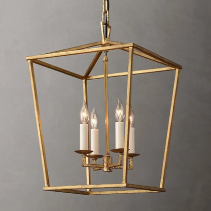 Industrial Adjustable Metal Lantern Caged Candelabra Chandelier