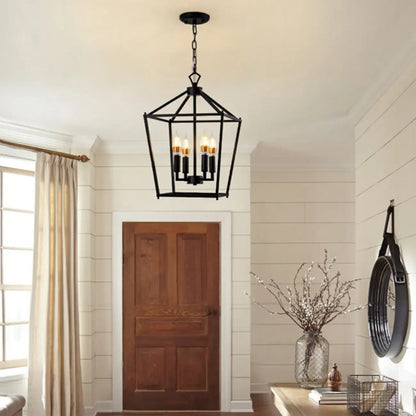 Industrial Adjustable Metal Lantern Caged Candelabra Chandelier