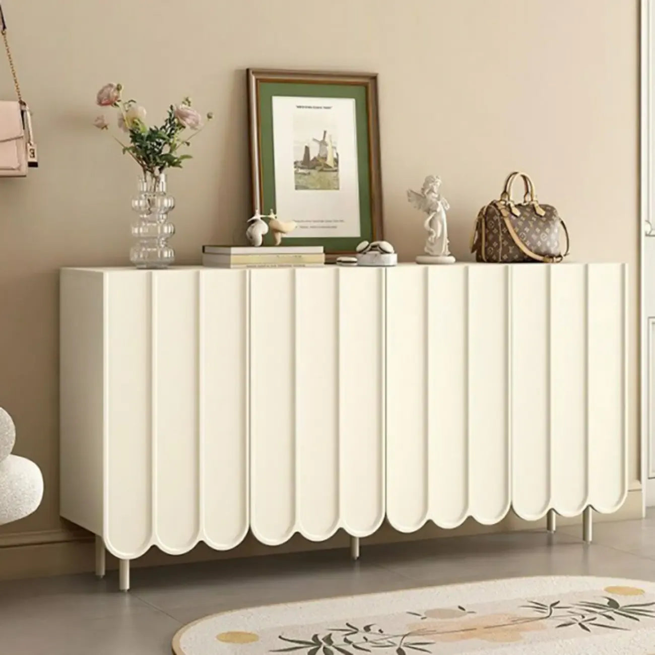 Modern Large beige Wooden Adjustable Entryway Shoe Cabinet