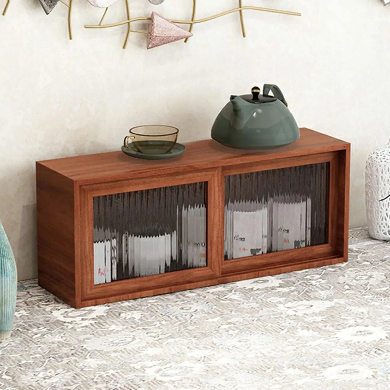 Wooden Small Display Cabinet with Glass Doors for Home Decor