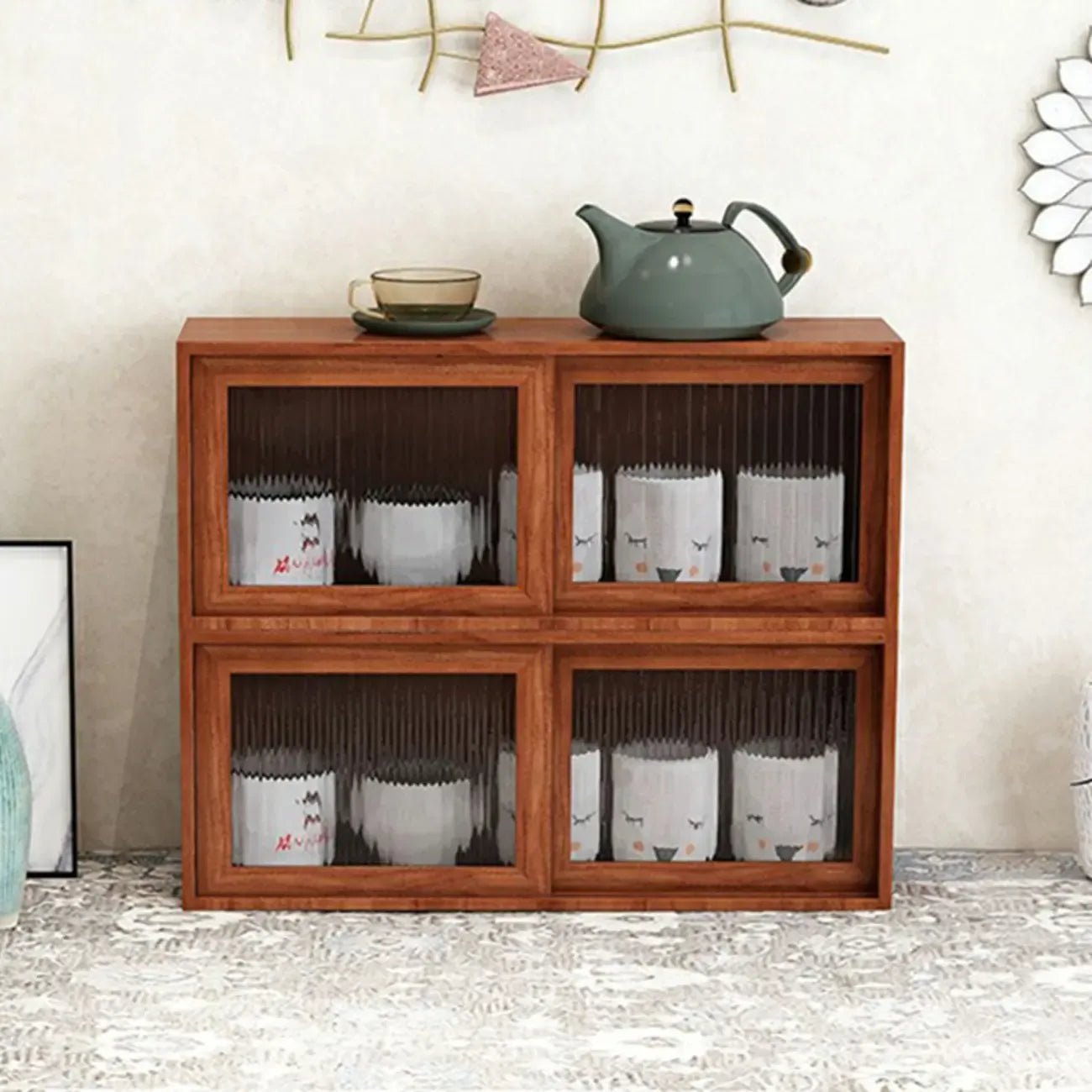 Wooden Small Display Cabinet with Glass Doors for Home Decor