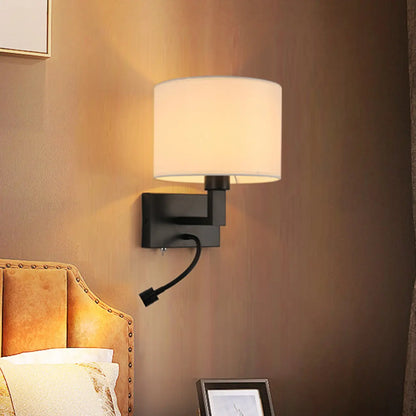 Modern Cylinder Wall Sconce with Fabric Shade for Bedroom