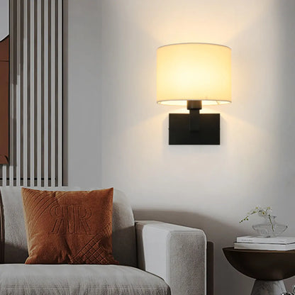 Modern Cylinder Wall Sconce with Fabric Shade for Bedroom