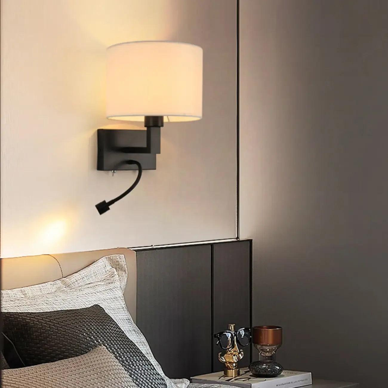 Modern Cylinder Wall Sconce with Fabric Shade for Bedroom
