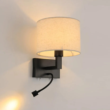 Modern Cylinder Wall Sconce with Fabric Shade for Bedroom