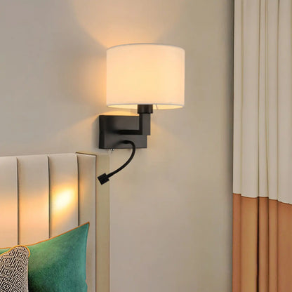 Modern Cylinder Wall Sconce with Fabric Shade for Bedroom