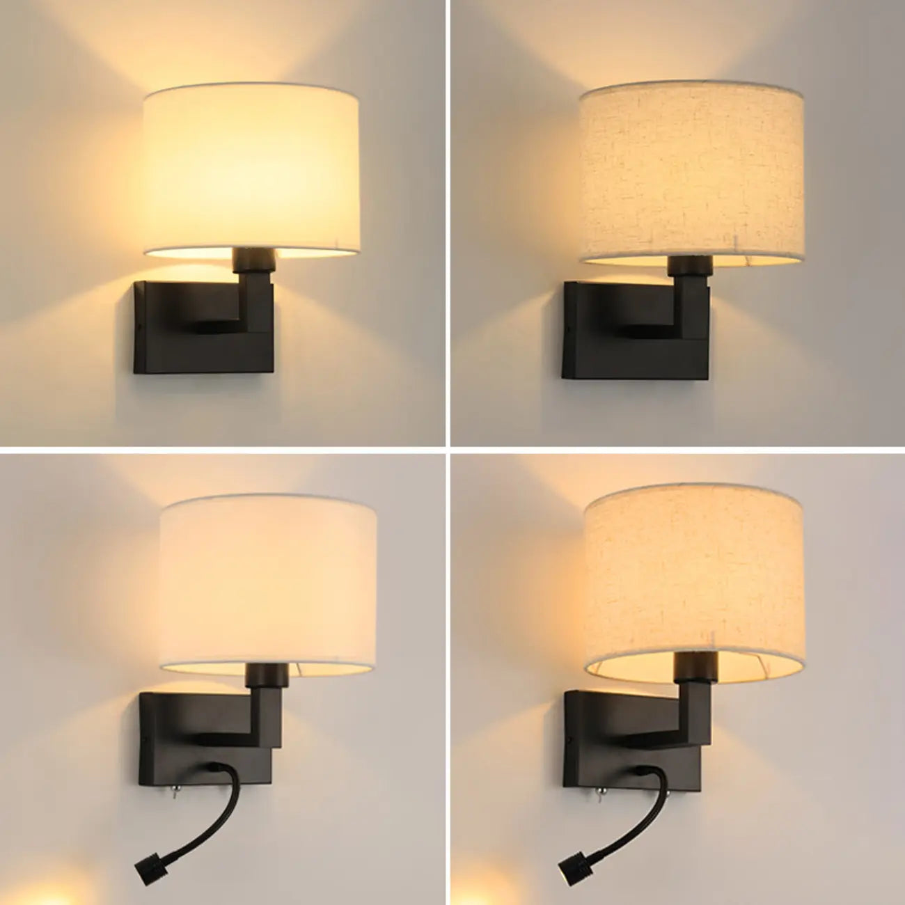Modern Cylinder Wall Sconce with Fabric Shade for Bedroom