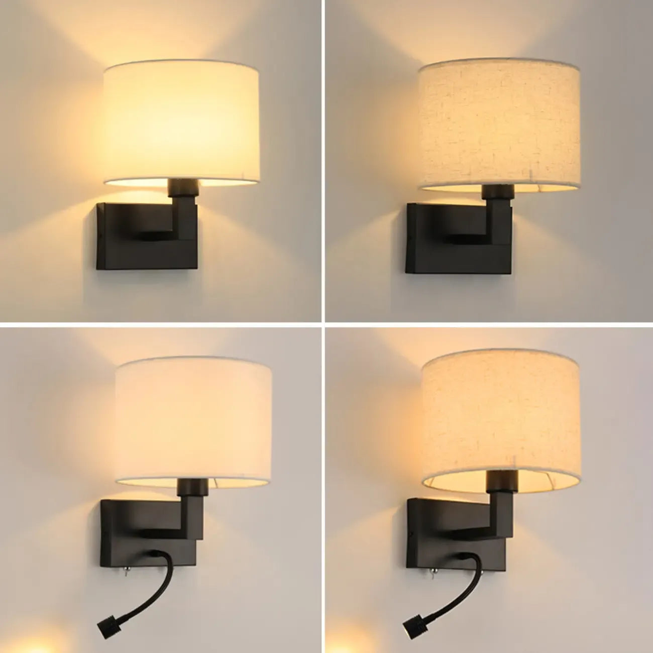 Modern Cylinder Wall Sconce with Fabric Shade for Bedroom