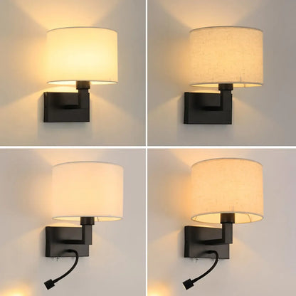 Modern Cylinder Wall Sconce with Fabric Shade for Bedroom