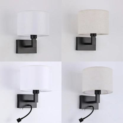 Modern Cylinder Wall Sconce with Fabric Shade for Bedroom