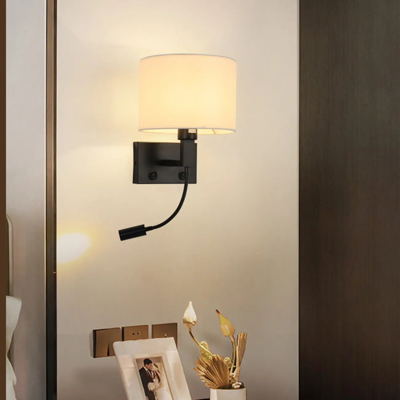 Modern Cylinder Wall Sconce with Fabric Shade for Bedroom