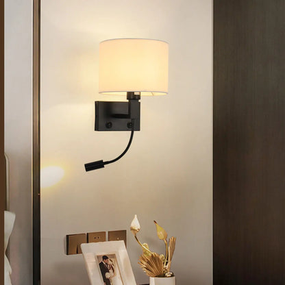 Modern Cylinder Wall Sconce with Fabric Shade for Bedroom