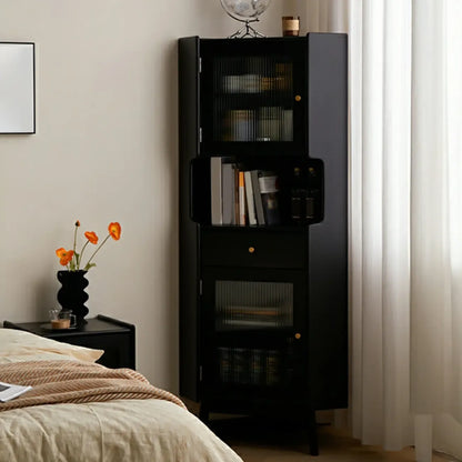 Modern Espresso Wood Glass Paned Corner Storage Cabinet