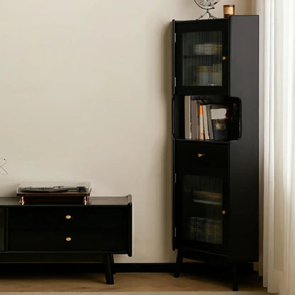 Modern Espresso Wood Glass Paned Corner Storage Cabinet