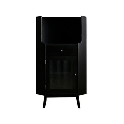 Modern Espresso Wood Glass Paned Corner Storage Cabinet