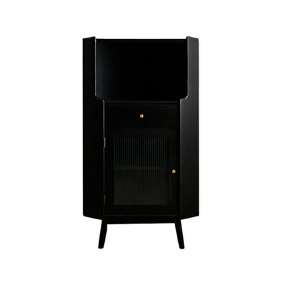 Modern Espresso Wood Glass Paned Corner Storage Cabinet