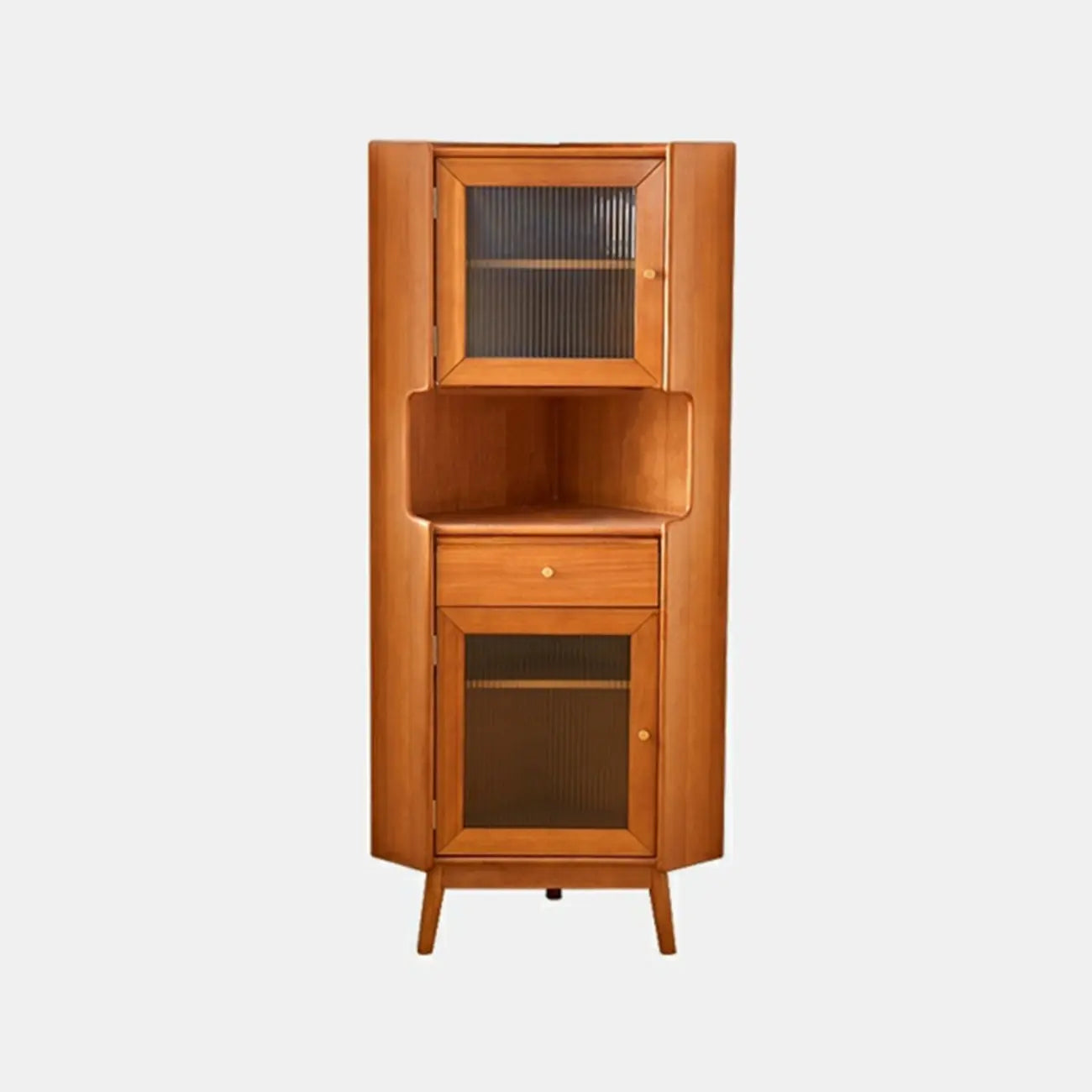 Modern Espresso Wood Glass Paned Corner Storage Cabinet