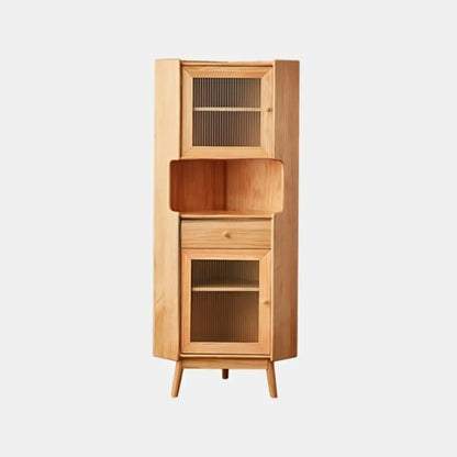 Modern Espresso Wood Glass Paned Corner Storage Cabinet