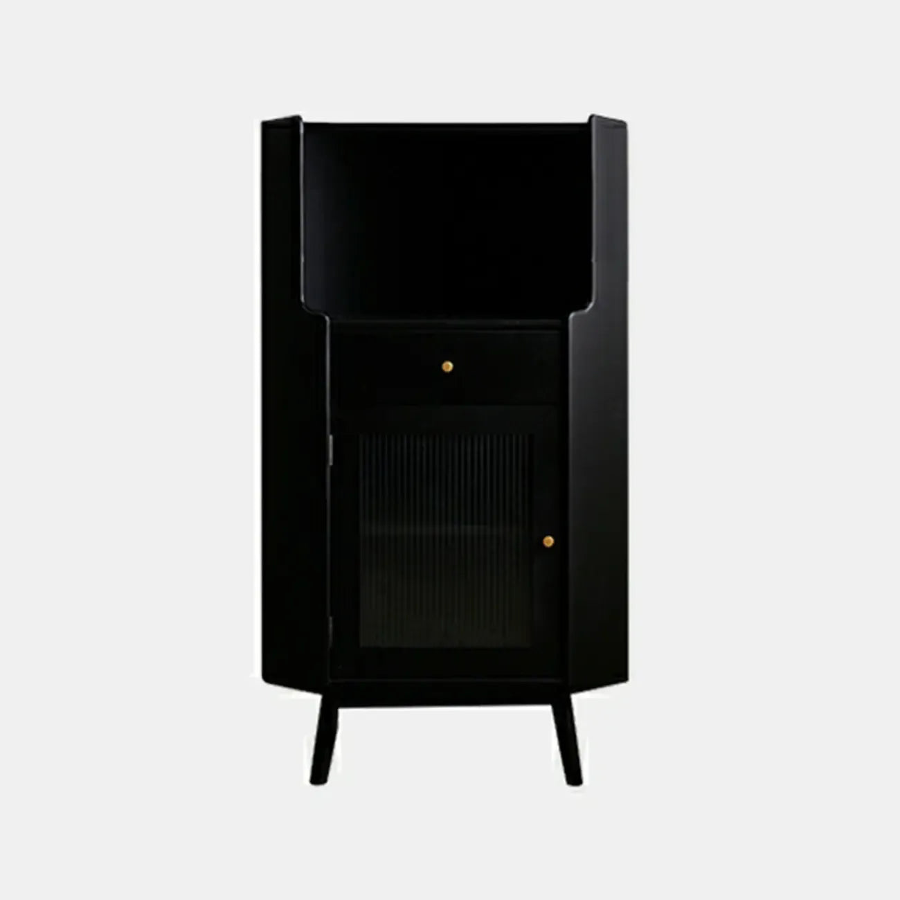 Modern Espresso Wood Glass Paned Corner Storage Cabinet