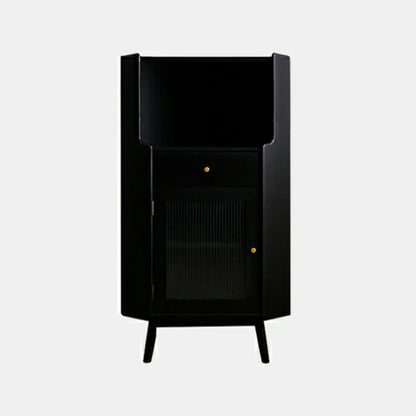 Modern Espresso Wood Glass Paned Corner Storage Cabinet