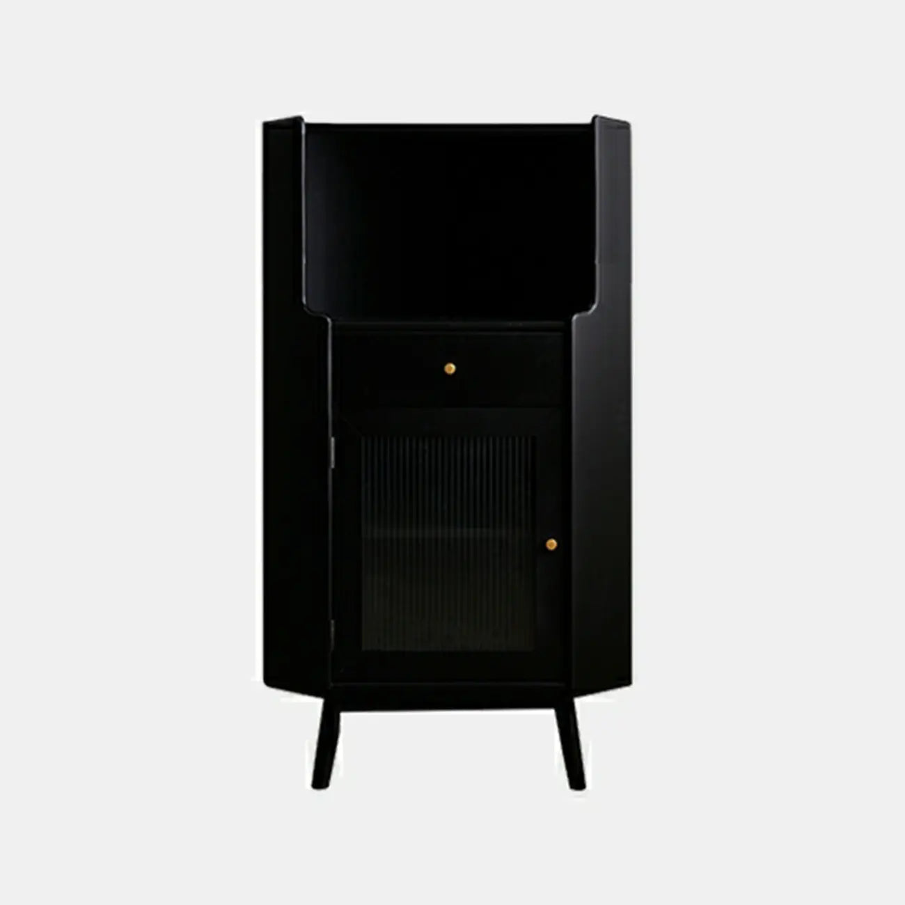 Modern Espresso Wood Glass Paned Corner Storage Cabinet