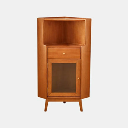 Modern Espresso Wood Glass Paned Corner Storage Cabinet